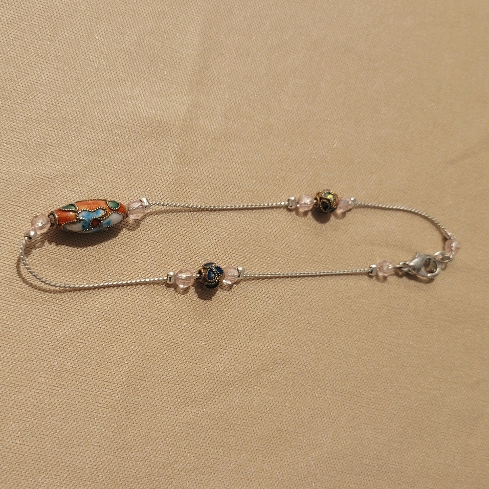 Sterling Silver 18K Red Pink Orange Blue inlay, New